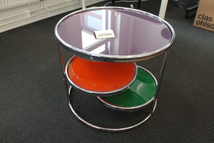 631866-1 Colorful coffee table in steel and glass