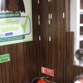 630152-5 Checkout counter with several parts in wood laminate