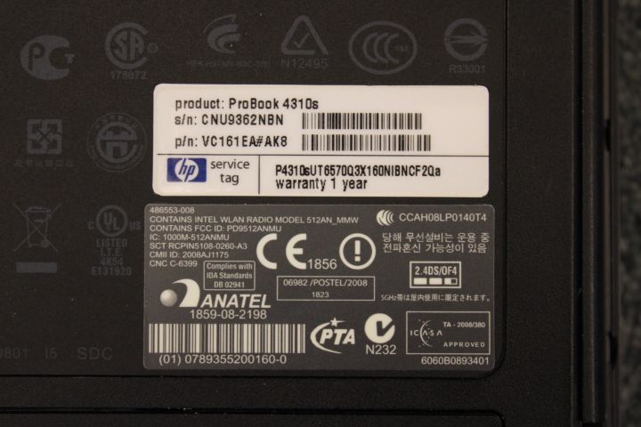 661081-6 Laptop, HP Probook Model 4310s