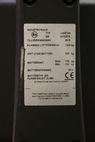 670848-6 Toyota BT Levio pallet truck 1400kg 2015