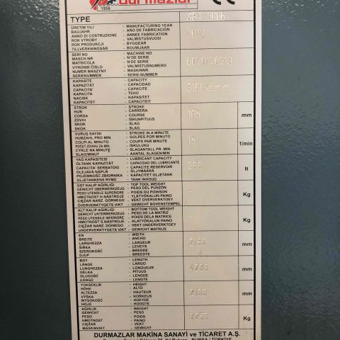 673832-8 Shearing machine Durma SBT 3006