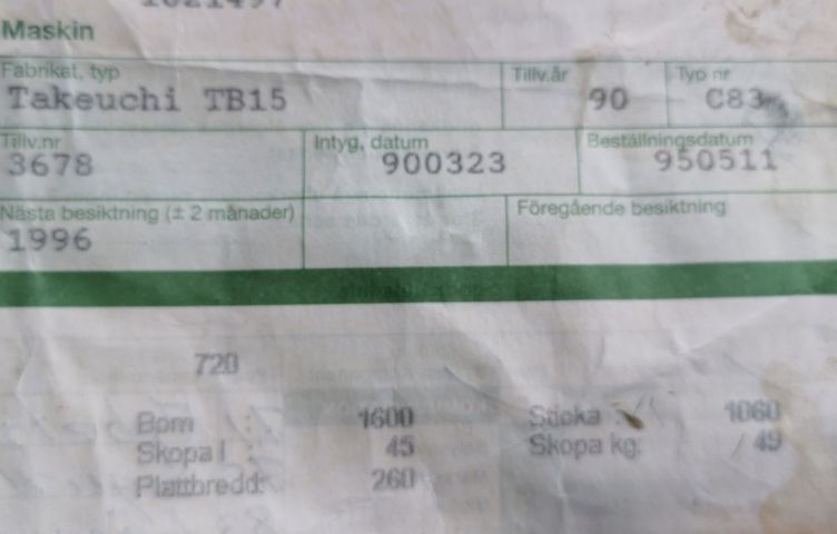 686921-26 Excavator Takeuchi TB 15 1.2 tons (4265h) - 1990