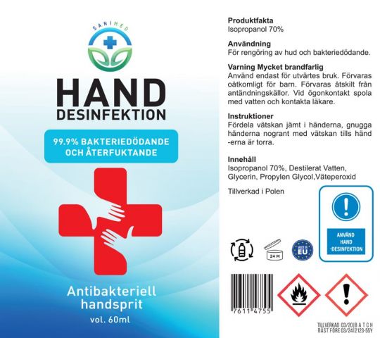 690202-2 Antibacterial hand spray Sanimed 70% (60 ml) - 1000 bottles