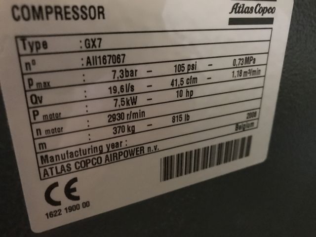 600277-6 Screw compressor Atlas Copco GX7 with tank