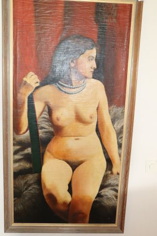 669635-3 Oil painting osign. naked woman, 73x140