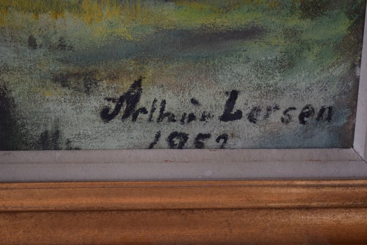 632959-2 Oil painting on canvas, Arthur Larsen 1952 "Takke i Fjelle"