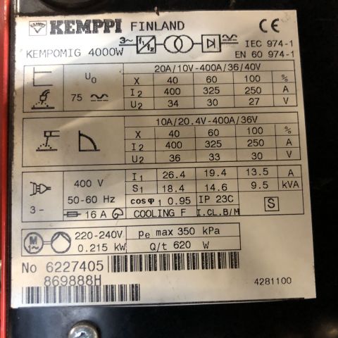 697107-12 Mig welding machine Kemppi Kempomig 4000W