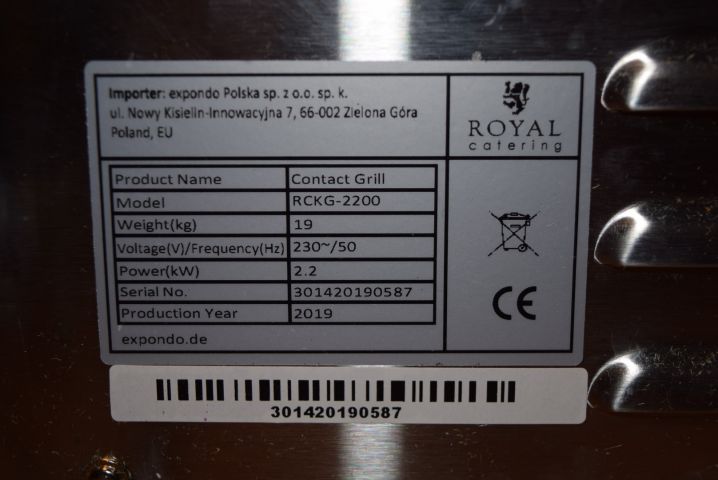 646395-5 Contact grill Roayl Catering RCKG-2200 ((43x20x33 cm)