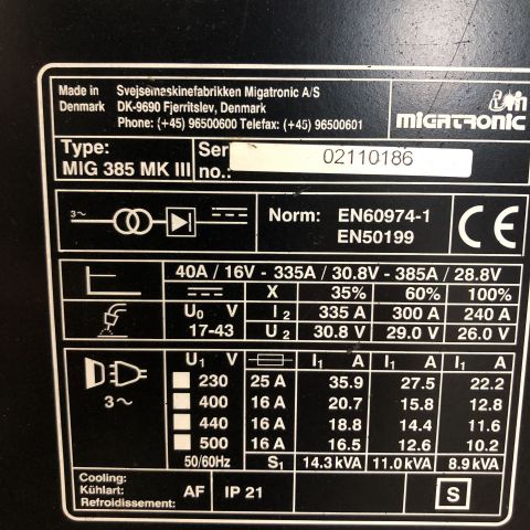 697152-5 Mig welding machine Migatronic Mig 385