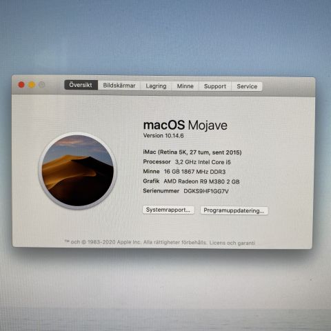 661747-8 Apple iMac Retina 5K 27 "Desktop (Late 2015) (3.2GHz / 16GB / 250GB)