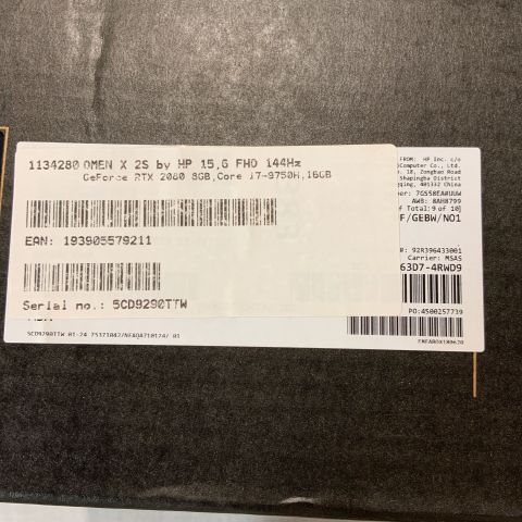 723404-3 Gaming laptop OMEN X 2S by HP 15.6 "FHD 144Hz (i7 9750H, RTX 2080, 16GB RAM, IPS)