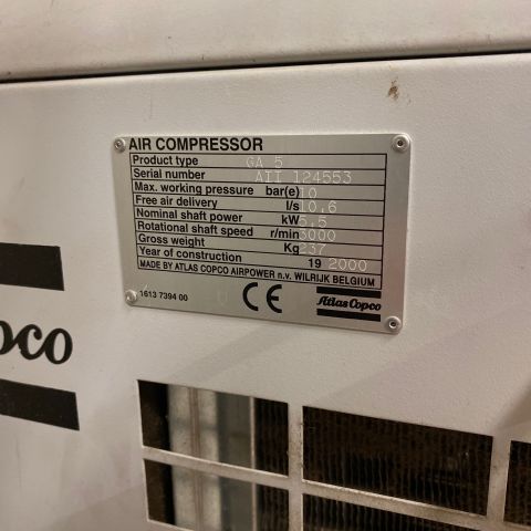718197-5 Screw compressor Atlas Copco GA5FF - 2000 with pressure tank 250L