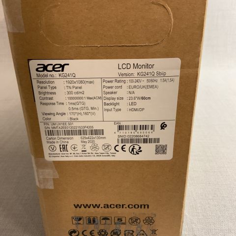 725855-3 Gaming screen Acer 24 "KG241Qsbiip (1080p, 165Hz)