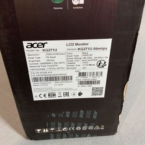 725860-3 Gaming screen Acer 27 "KG271UA (1440p, 144Hz, Freesync)