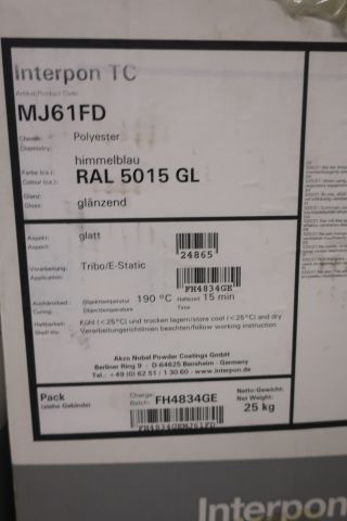 718624-19 10 stools of powder coating paints, i.a. Jotun, Teknos, DuPont et al.