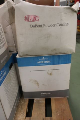 718624-26 10 stools of powder coating paints, i.a. Jotun, Teknos, DuPont et al.
