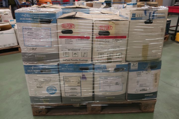 718624-58 10 stools of powder coating paints, i.a. Jotun, Teknos, DuPont et al.