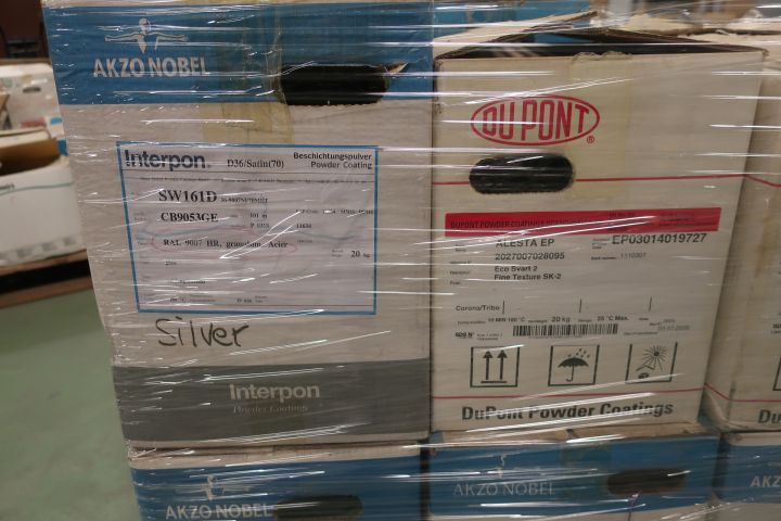 718624-59 10 stools of powder coating paints, i.a. Jotun, Teknos, DuPont et al.