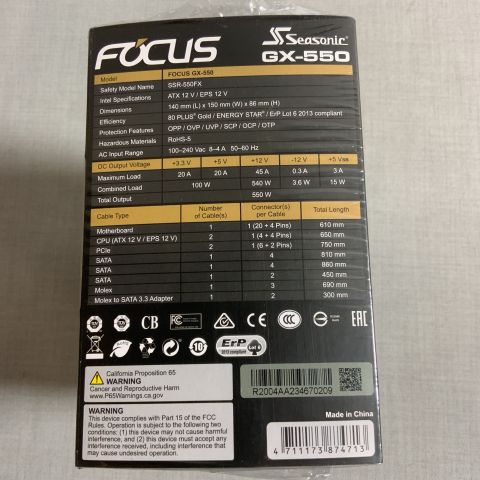 742884-3 Power supply Seasonic Focus GX 550, 550W PSU