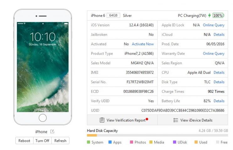 747191-2 Apple iPhone 6 Silver (A1586) 64GB 12.4.4