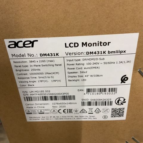 760934-3 Computer screen Acer 43 "4K DM431Kbmiiipx