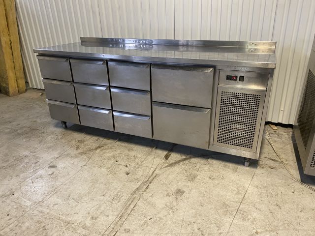 762509-1 Kema Blue Line cooling bench with 11 drawers, folded back edge