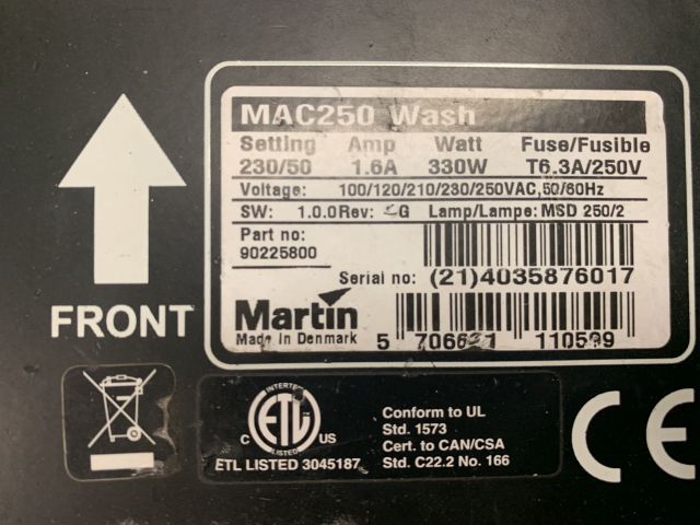 760061-5 Wash MAC250 Martin 2 st inkl Flightcase