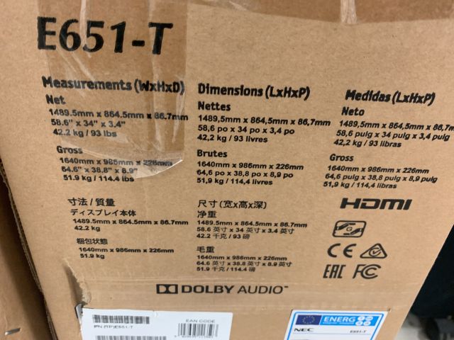 760070-7 Touchskärm Nec E651-T 65”