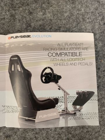 768968-5 Racing game chair with Logitech G920 steering wheel and pedal