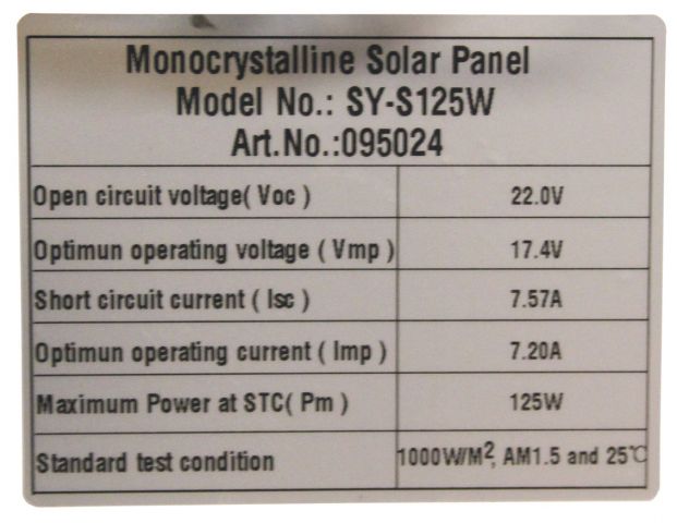 781160-3 Monocrystalline Solar Panel 125W (Free Shipping)