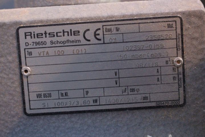 780828-4 (Skickas tillbaka till Odenfönster) Vakuumpump Rietschle Druvac VTA 100 -2003, 24 st vaccumkoppar