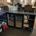 744841-8 Bar counter at an angle of approx. 407x250 cm - as well as back bar shelves and accessories