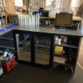744841-9 Bar counter at an angle of approx. 407x250 cm - as well as back bar shelves and accessories