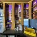 744841-14 Bar counter at an angle of approx. 407x250 cm - as well as back bar shelves and accessories