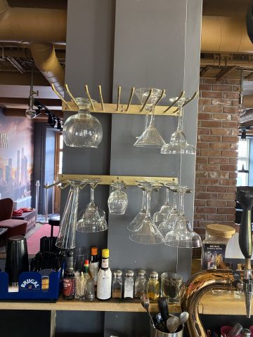 744841-17 Bar counter at an angle of approx. 407x250 cm - as well as back bar shelves and accessories