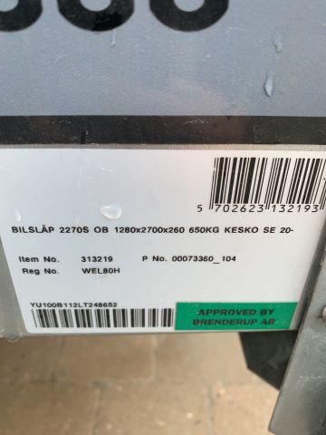 747338-10 Släpvagn från Brenderup 2270U Reg.nr: WEL80H -20