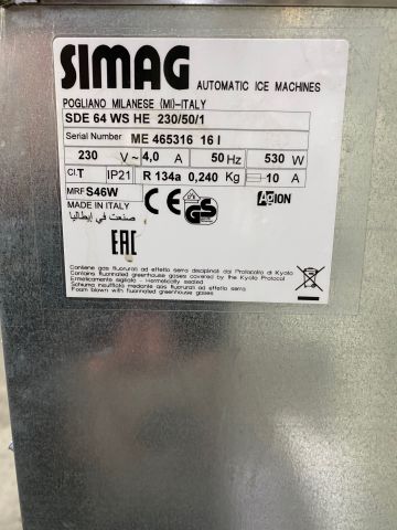 790879-4 Ice machine Simag, produces 63 kg / day. Ice capacity in the bin 20 kg