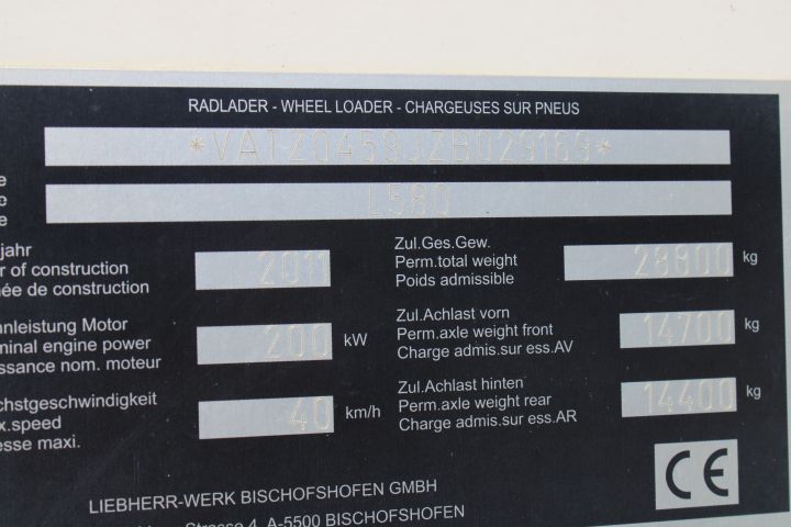 744870-22 Liebherr 580 Wheel loader 12127 h -2011 incl. bucket