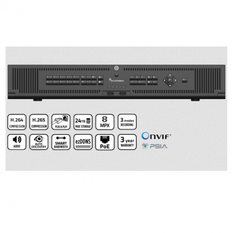 801837-1 TruVision NVR 22S, H.265, 8 channels IP, built-in PoE switch for 8 cameras, 2 TB