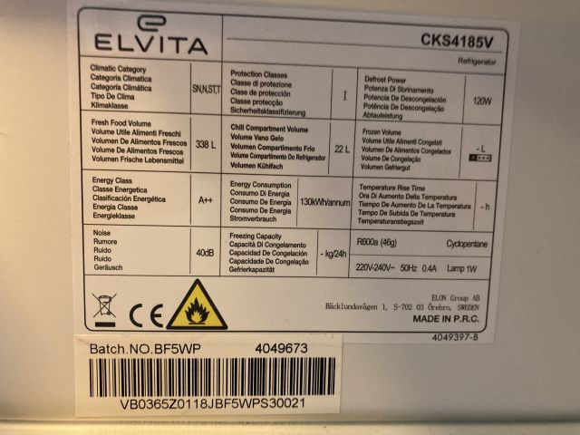 798558-6 Refrigerator Elvita
