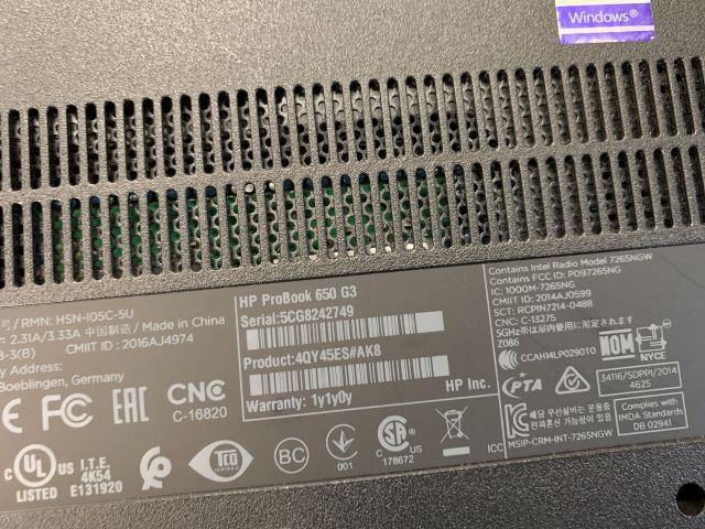 798575-5 Laptop HP ProBook 650 G3 with docking station