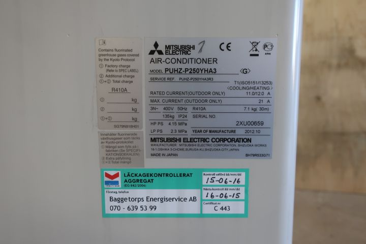 793056-5 Air Conditioner, Mitsubishi electric, MR Slim, PUHZ-P250YHA3