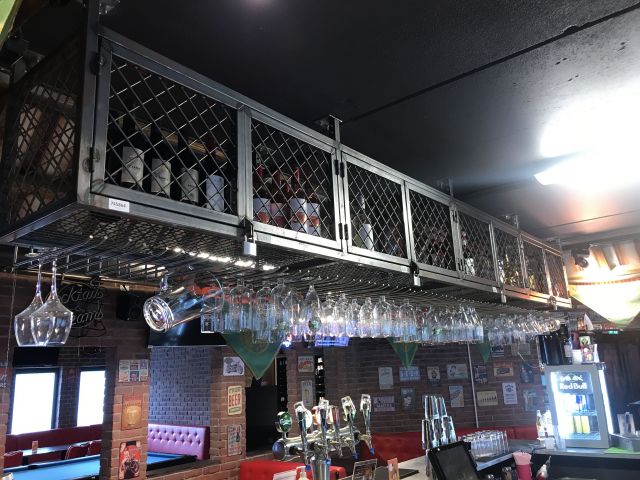 745864-1 Liquor cages with glass hangers, lockable steels