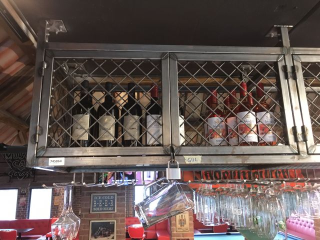 745864-3 Liquor cages with glass hangers, lockable steels