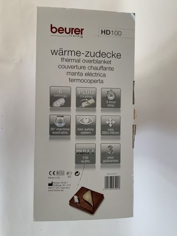 711929-3 New heating blanket Beurer HD100, 200x150 cm