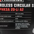 825162-2 Circular saw from Parkside - PHKSA 20-Li A2 (681531)