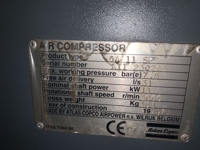 809901-4 Screw compressor Atlas Copco GA11SP -1997