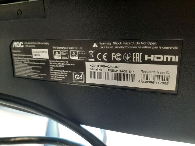 827827-5 Arched computer screen AOC 34 "CU34G2X / BK
