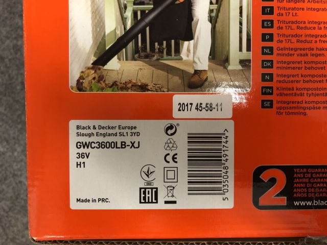 828238-4 Leaf blower GWC3600LB-XJ Black & Decker