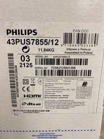837951-3 43 "Philips UHD LED Smart TV 43PUS7855 (2020)